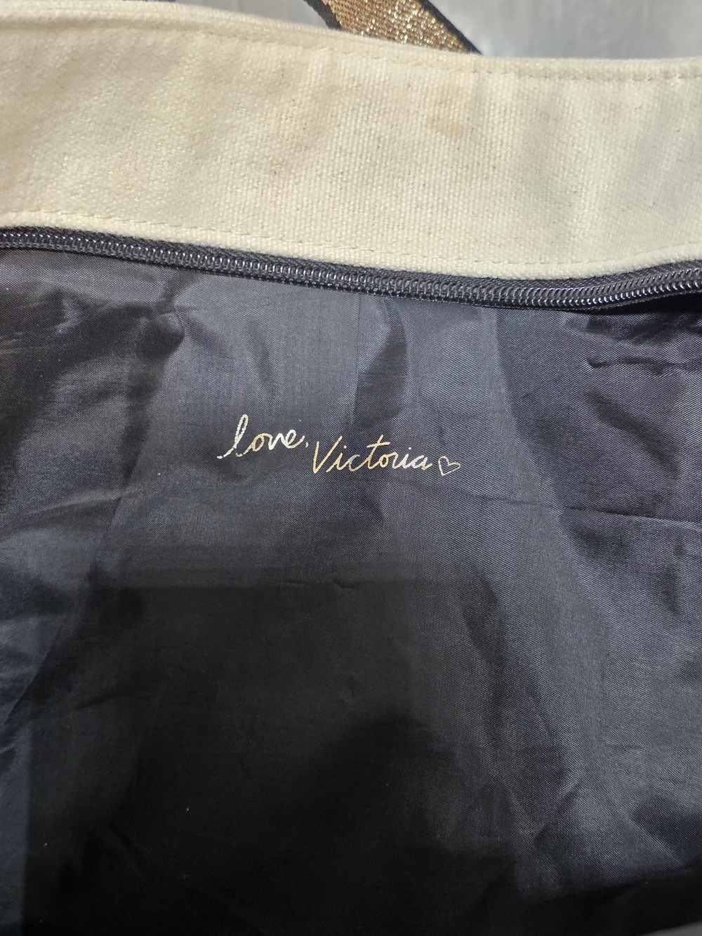Victoria's Secret Cream and Gold Canvas Tote Bag - Picture 7 of 15